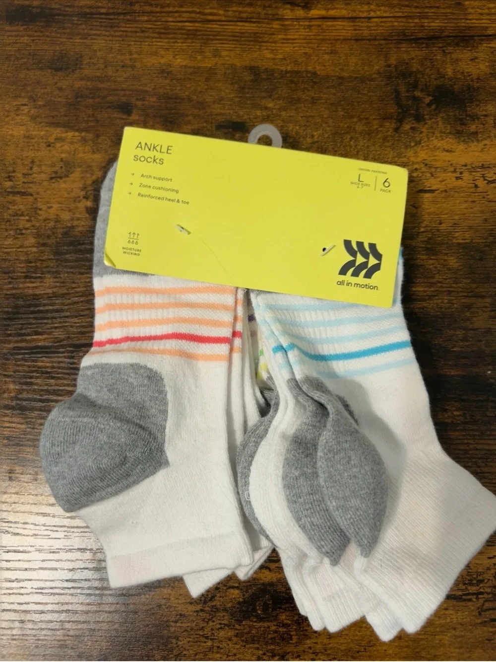 All in Motion Ankle Socks 6 Pack Size L Cushioned Athletic Moisture Wicking New